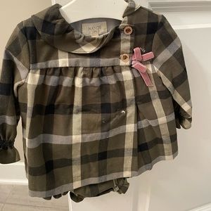 Nanos infant girl green checkered plaid dress